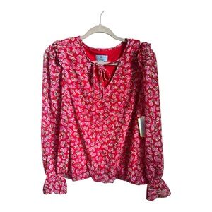 CeCe Red Ruffled Blouse with Sailor Collar and Tie Front